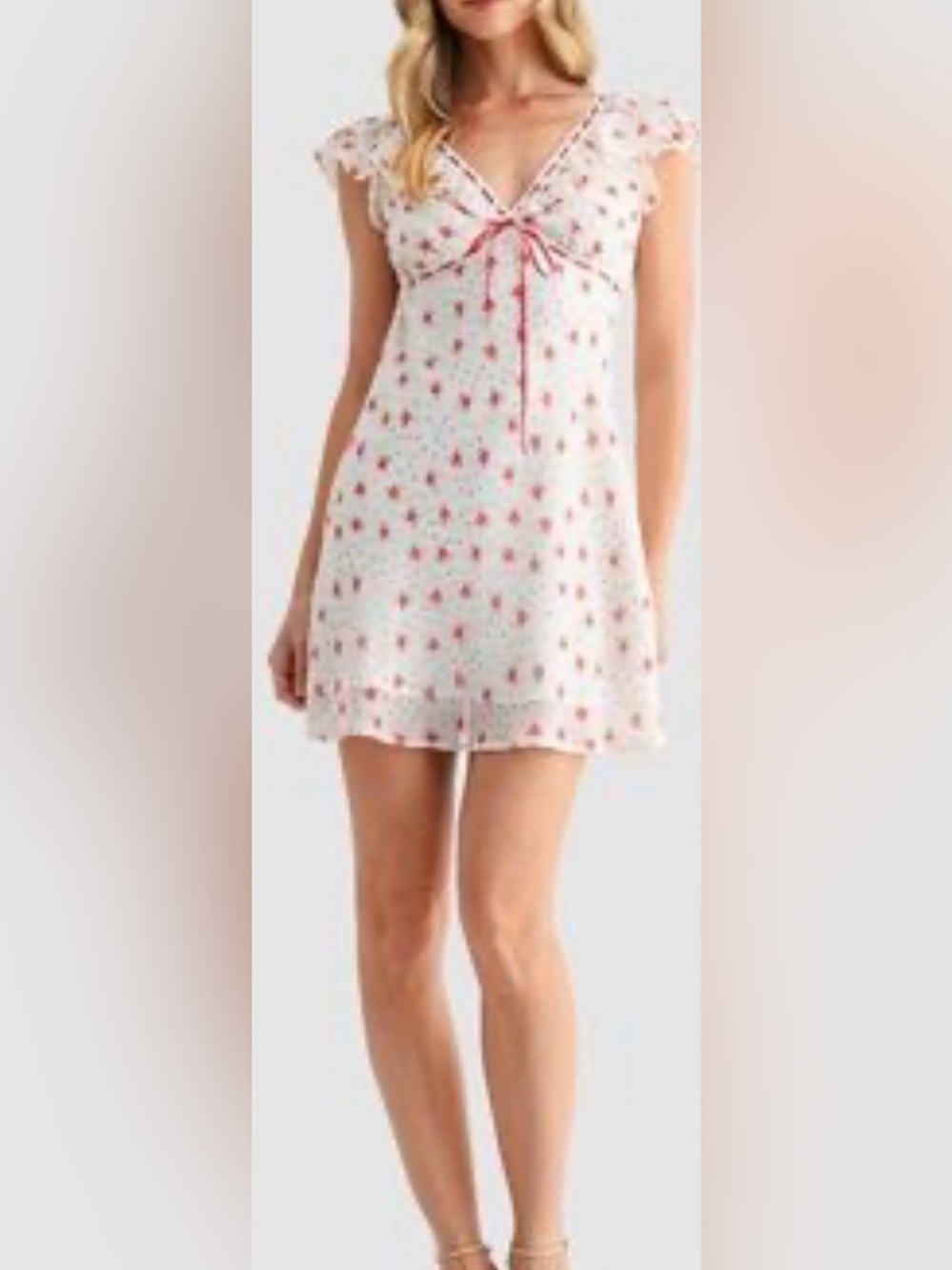 NWT Lush Floral Ruffle Coquette Mini Dress Cream Red - Read Description